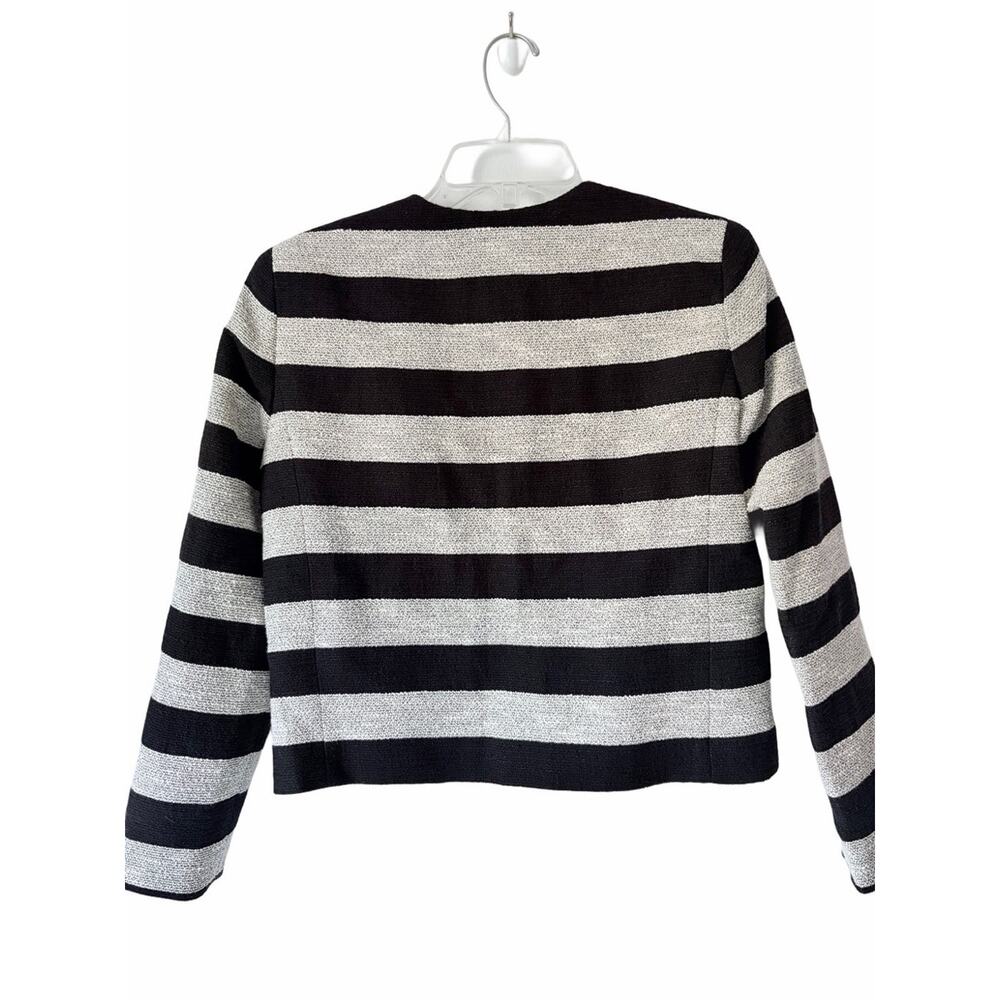 Alice + Olivia Textured Black Cream Silver Thread Horizontal Stripe Crop Jacket - Picture 4 of 10